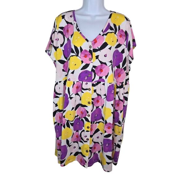 Lularoe Floral Heidi Button Up Mini Dress W/pockets Size 3xl - Picture 1 of 7